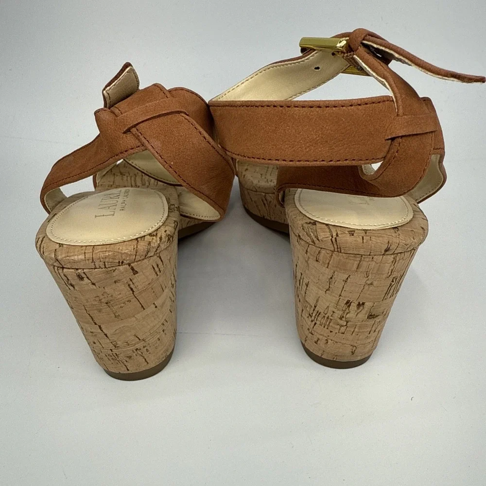 Women's LAUREN Ralph Lauren Odelia Ankle Strap Cork Wedge Sandals Shoes Size 6.5